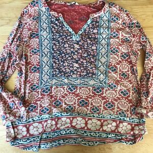 Lucky Brand Bohemian Size Large Cotton/Modal Shirt Block Print